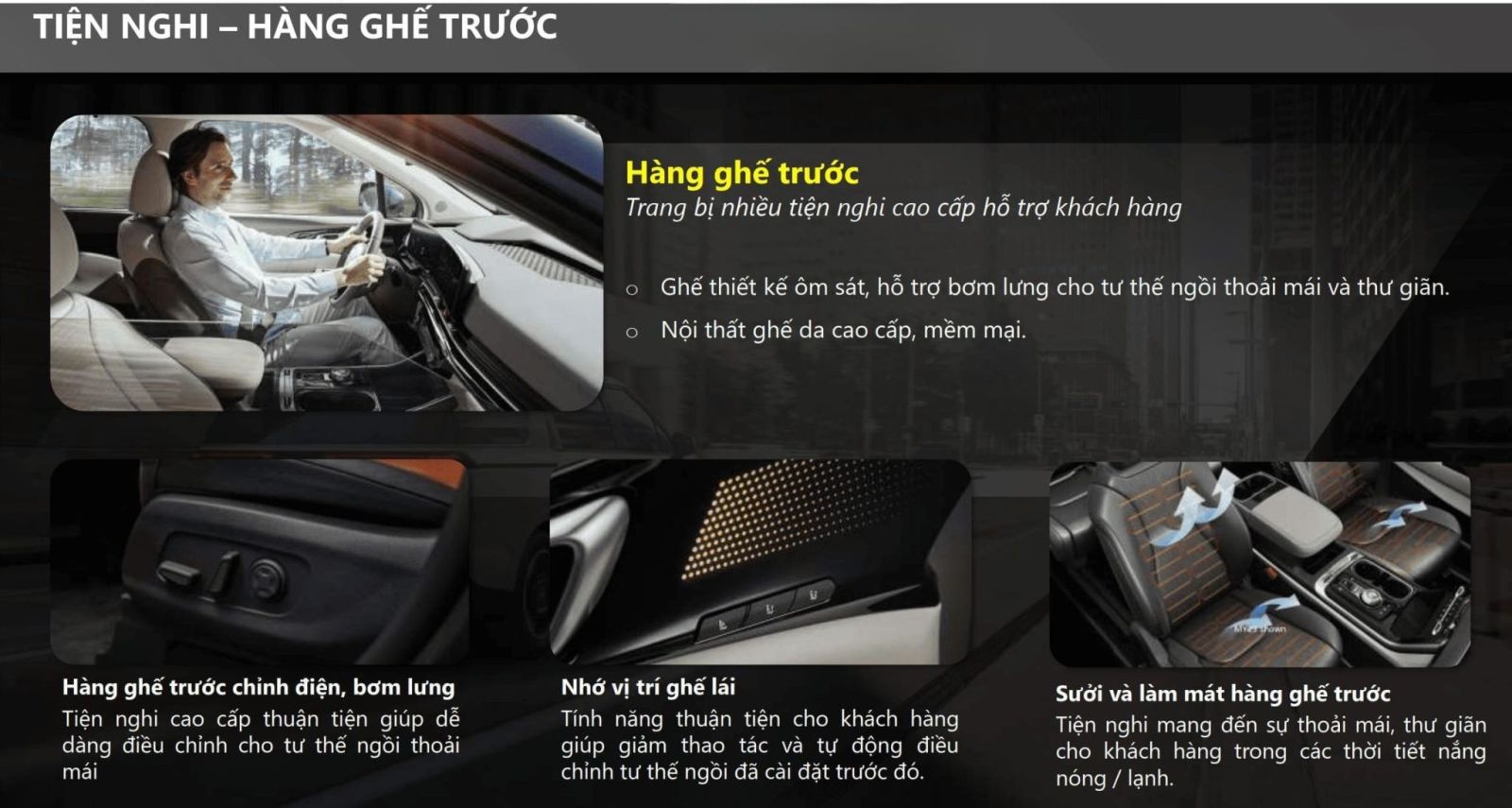 Hàng ghế trước Kia Carnival với các tính năng cao cấp